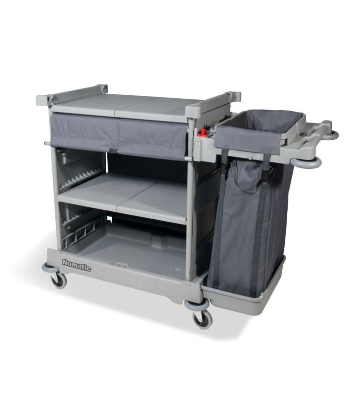 NKT 1 LL wielofunkcyjny wózek do przewożenia bielizny hotelowej z dwoma szerokimi półkami roletą i jednym dużym workiem Numatic