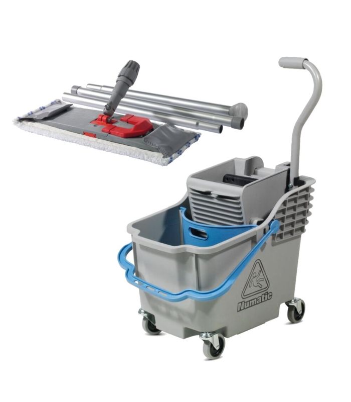 HB 1812 K 30L STARY KOLOR Zestaw sprzątający wózek z przegrodą i wyciskarką oraz składany stelaż z mopem Numatic