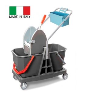 Kompaktowy wózek dwuwiaderkowy 2x 20L z uniwersalną wyciskarką rączką i koszykiem włoskiej marki VDM LZC
